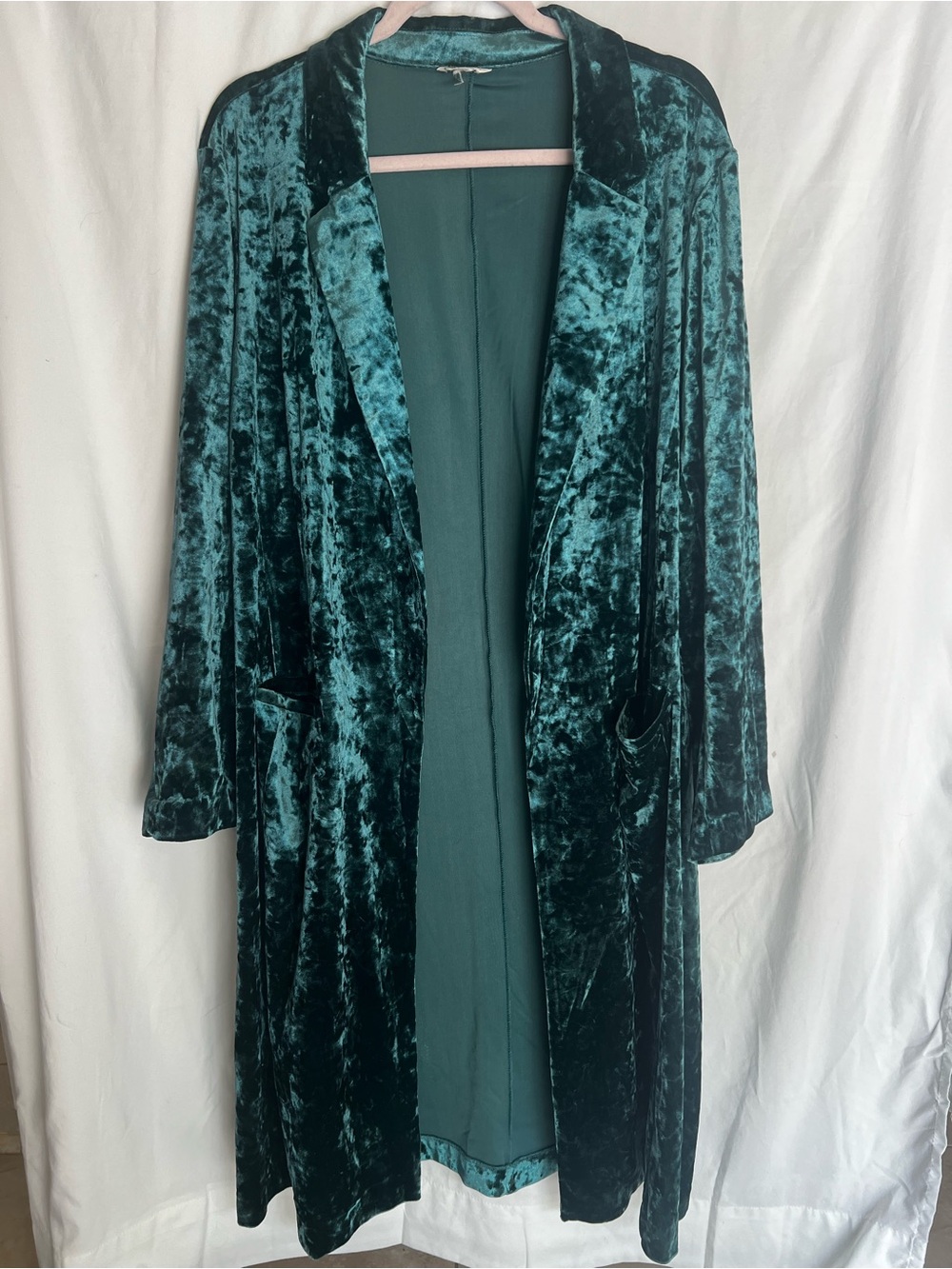 Cato Teal Crushed Velvet Long Duster Coat